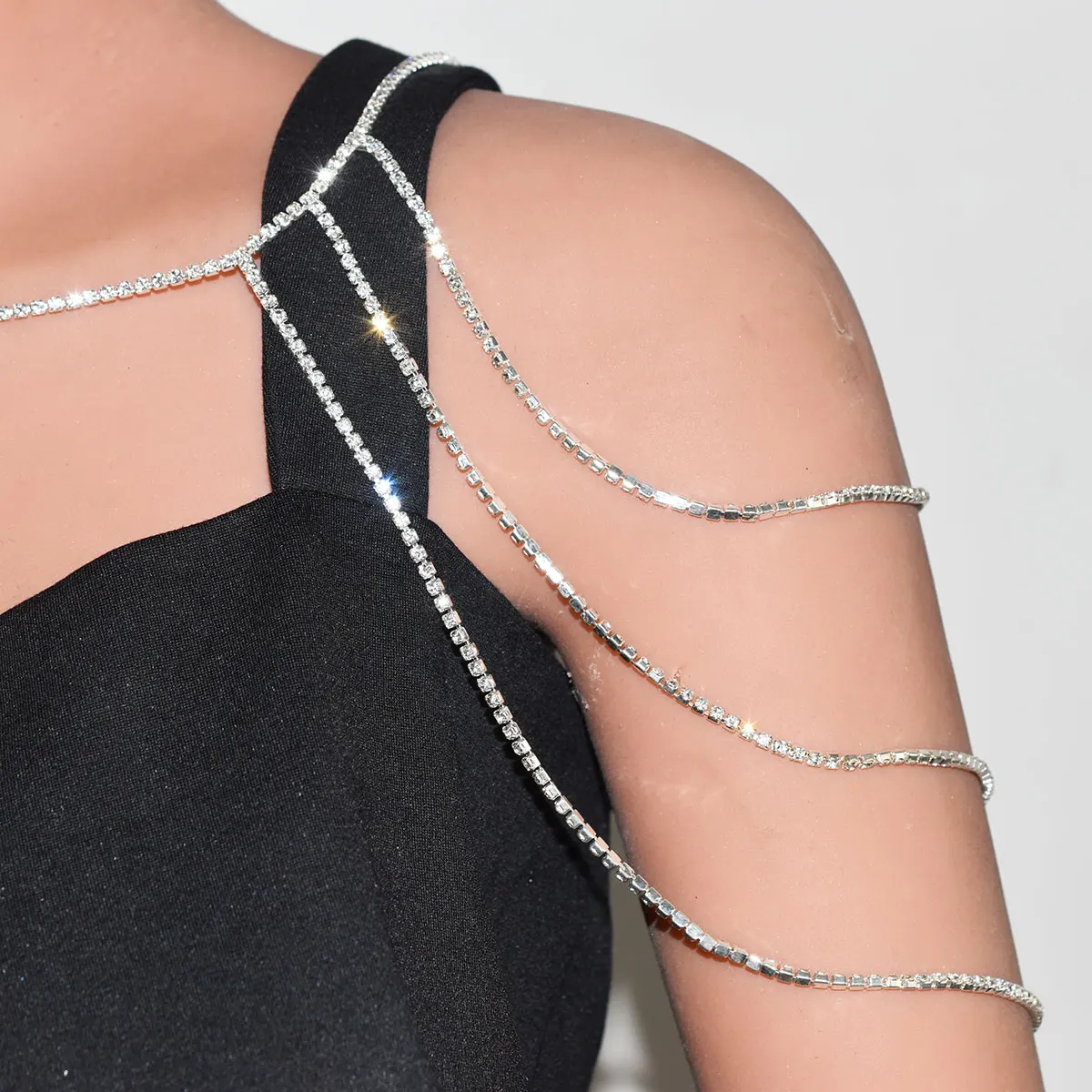 Woman Sexy Body Jewelry Shiny Dress With Rhinestones Simple Sparkly Fashion Shoulder Chain Stage Show Party Dress Chain