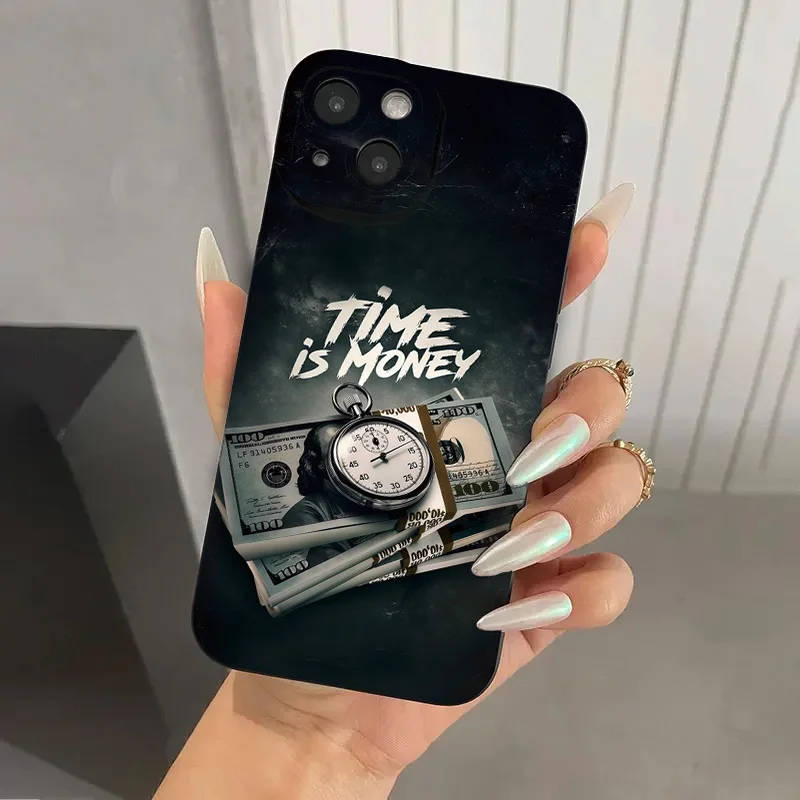 

Time Is Money Printed Camera Phone Case For iPhone 17 16 15 11 12 14 13 Pro Max Mini X XS XR 7 Plus 16E Shockproof Cover Fundas