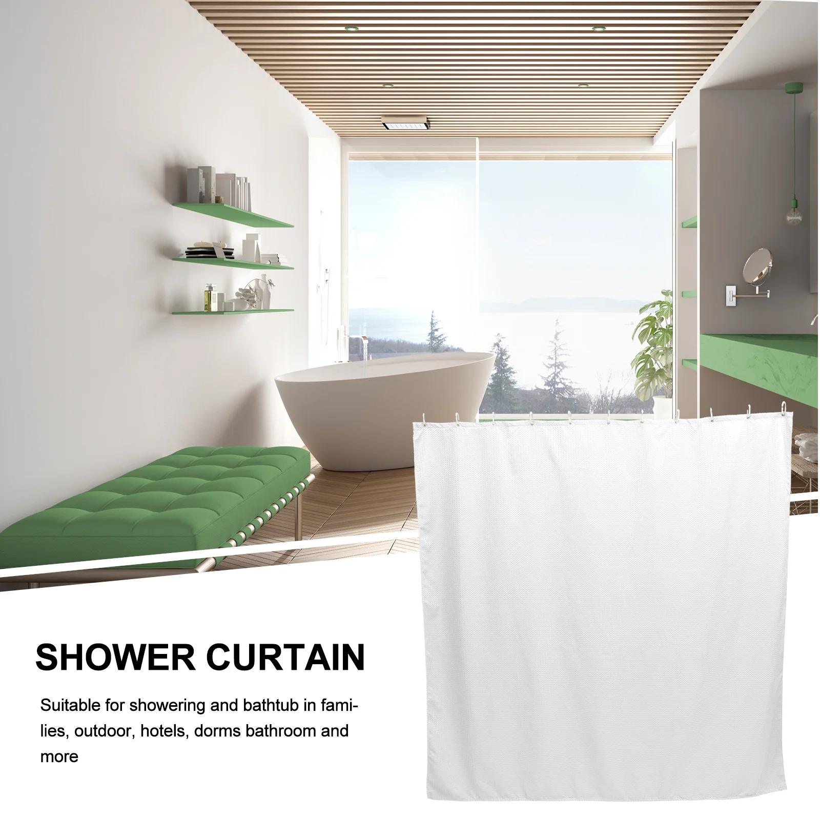 

1 Set Solid Color Polyester Bath Curtain Thickened Waterproof Shower Curtain For Bathroom Hotel Dorm Washable Modern Design
