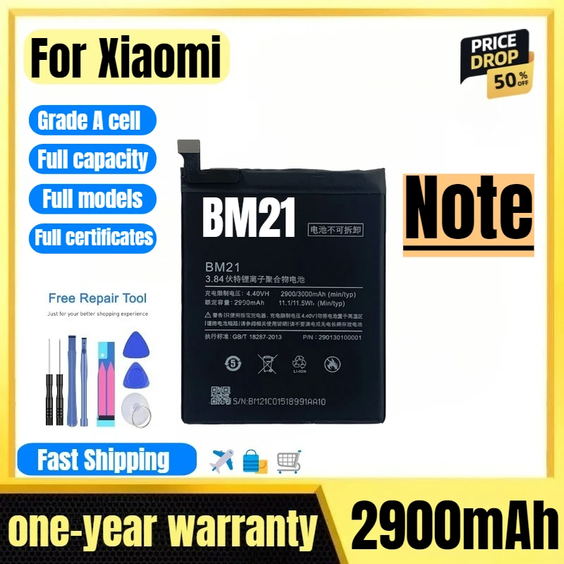 

BM21 for Xiaomi Note Mobile Phone Battery High Quality High Capacity Battery Replacement Bateria Grade A Cell with Tools