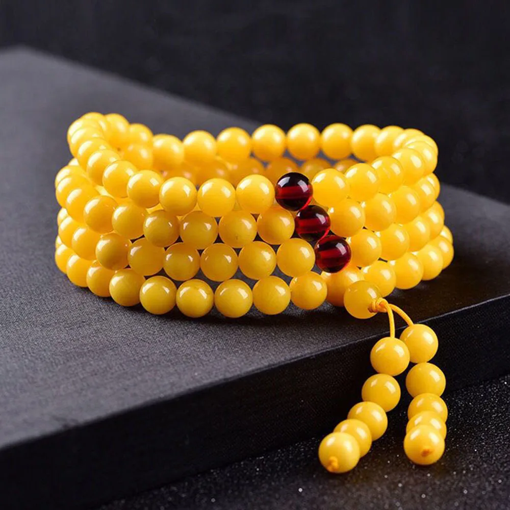 

Baltic Sea Natural Beeswax Bracelet Amber Old Beeswax 108 Buddha Beads Hand String Multi Circle Men's And Women's Bracelet