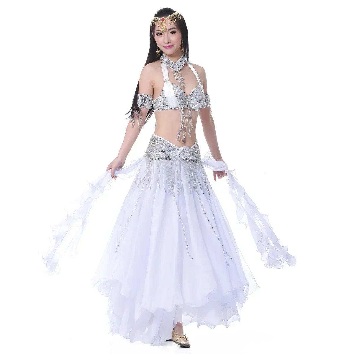 Belly Dance Gauze Skirt Belly Dance High Slit Skirt Dance Skirt  Roll Leaf Double Slit Ear Skirt Belly Dance Skirt