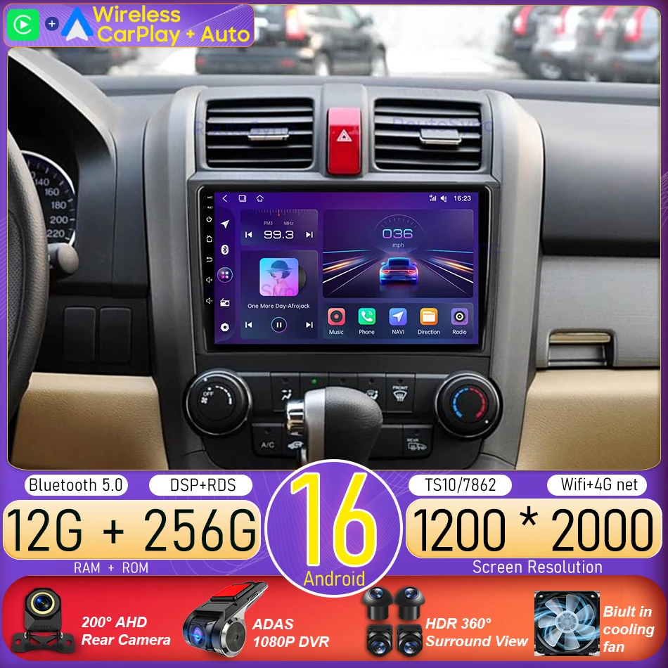 For Honda CRV CR-V 3 RE 2006 - 2012 Android Car Multimedia Player Wireless Carplay Head Unit Radio Video Stereo Navigation GPS