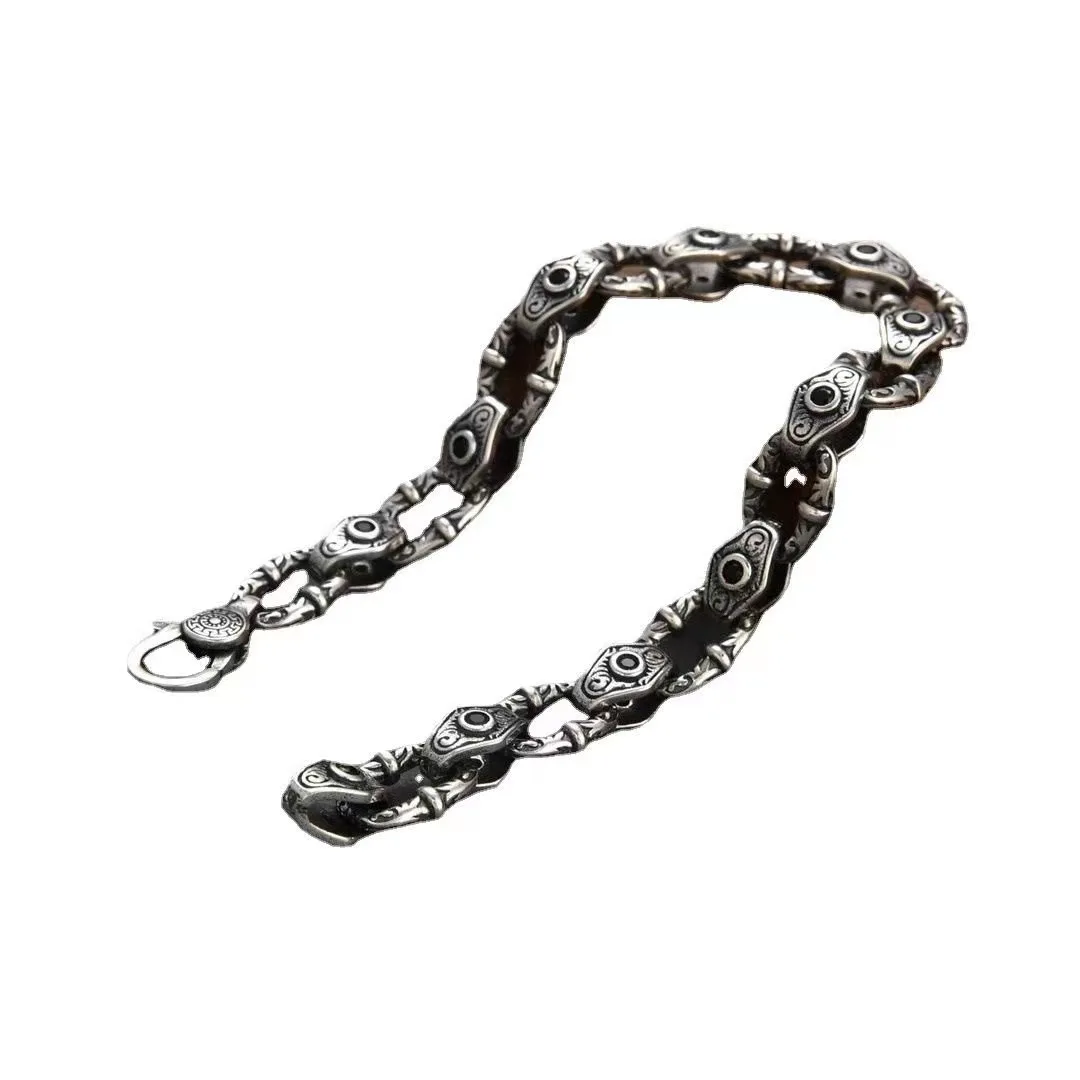 S925 Silver Personality Fashion Timeless Rattan grass print creative hip Hop vintage do old hand jewelry gifts