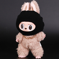 For Labubu Clothes Funny Style Black Knit Hat and Necklace Street Fashion Trendy Cool Doll Accessories for Labubu Accessories