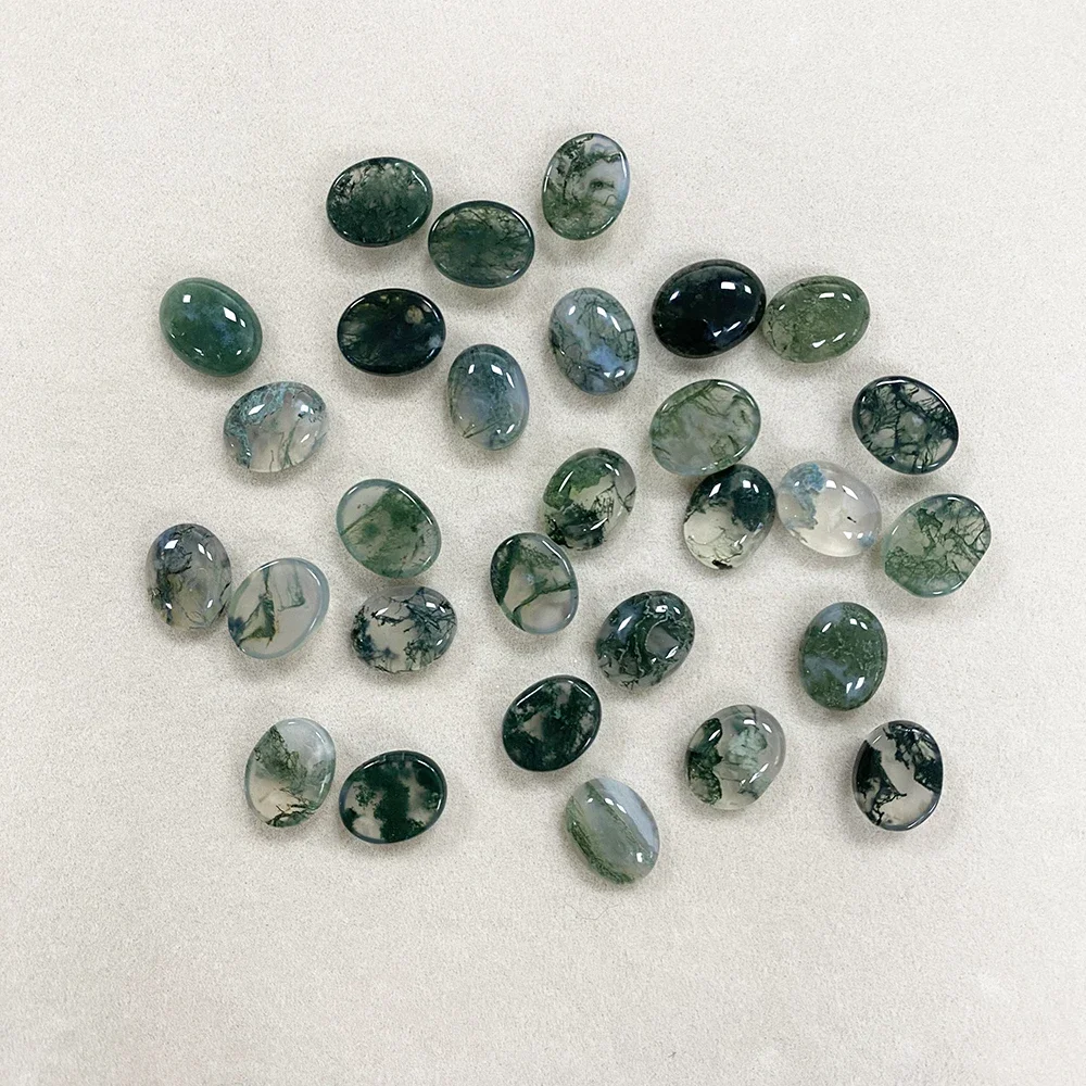 Factory Wholesale Natural Aquatic Agate Cabochon Dendritic Moss Agate Green Crystal Gemstone for Ring Earring Jewelry Making view 4