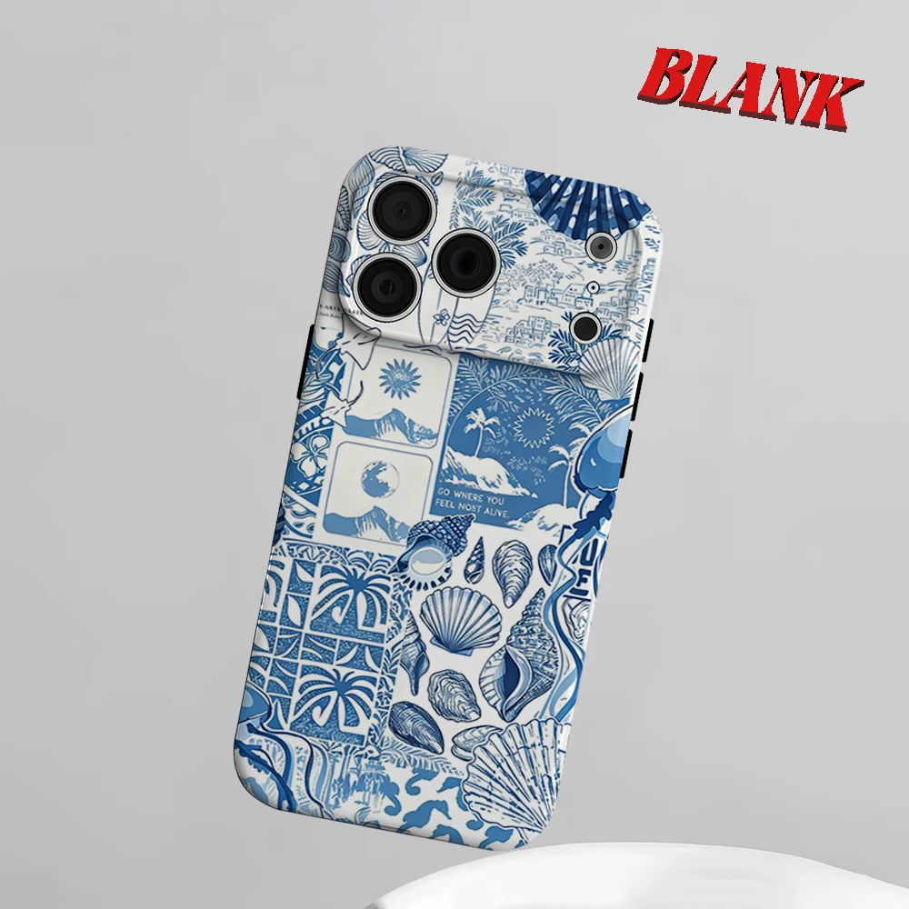 

Coastal Blue Shell 2-in-1 Phone Case For iPhone 17 16 15 14 13 Pro Max Air 16e INS Flower Hard PC Bumper Cover Coque