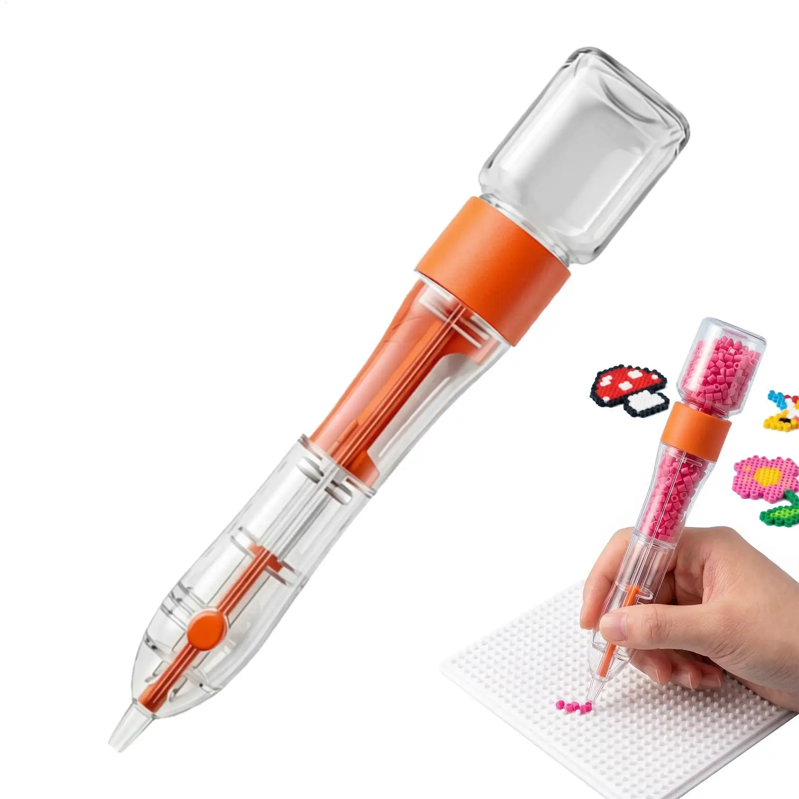 1PC Automatic Bead Pen Transparent Anti-slip Press-Type Bead Pen Pixel Puzzle Ergonomic Fuse Beaded Pens DIY Decor Crafts