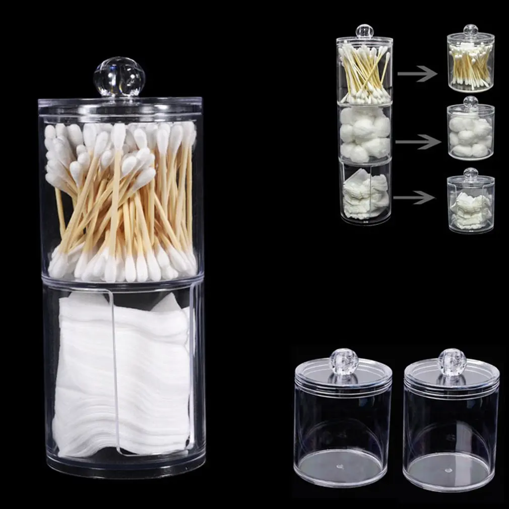 กล่องเก็บพัฟผ้าฝ้ายใสทรงกลมตั้งโต๊ะสำลีก้านใสกันฝุ่นกล่องเก็บเครื่องประดับแต่งหน้าแบบใสเก็บฝุ่น