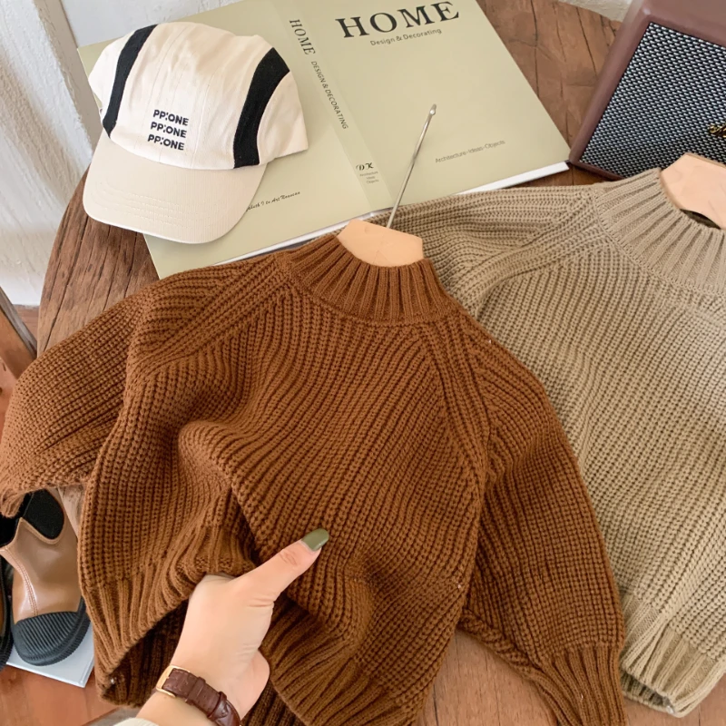 Spring New Children's Korean Version Spring Autumn Sweater Boys Girls Thick Needle Round Collar Loose Inside with Sen System