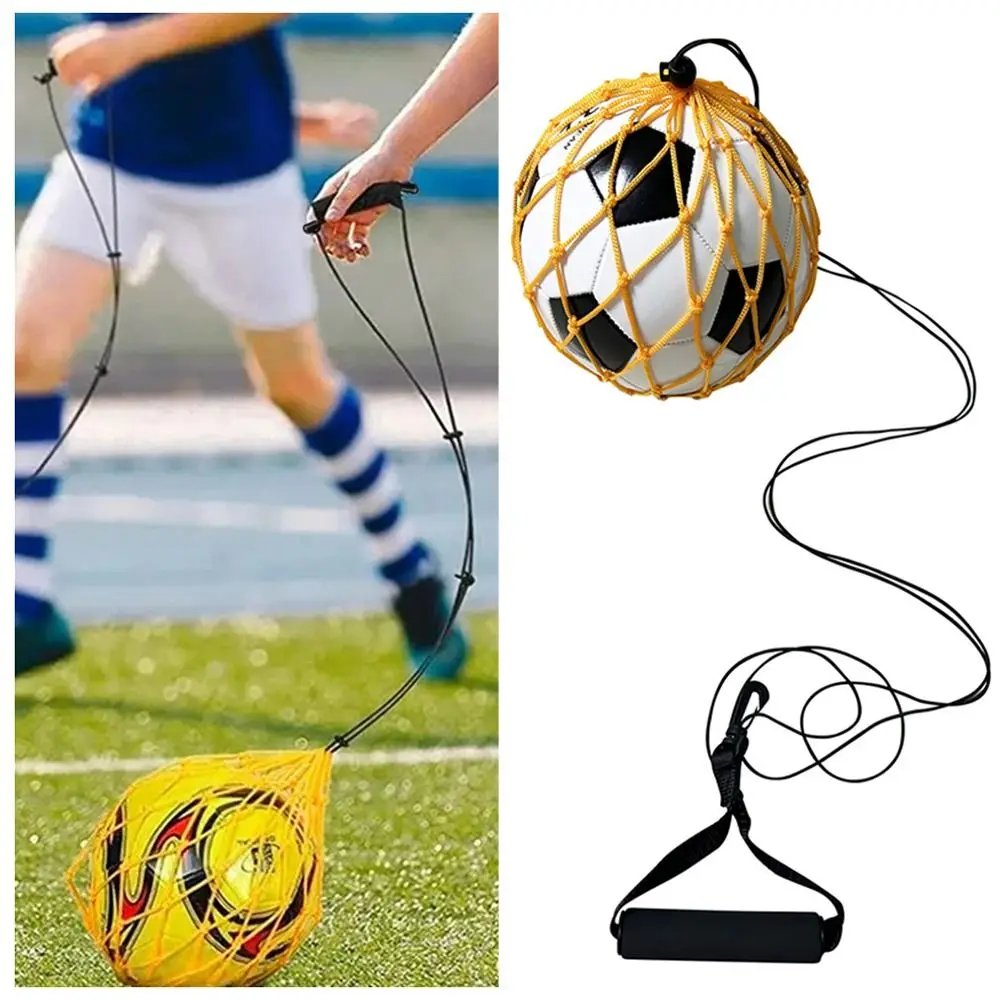 Tas Jaring Latihan Sepak Bola dengan Sabuk Elastis, Peralatan Latihan Sepak Bola, Pelatih Kontrol Bola Portabel dan Tahan Lama