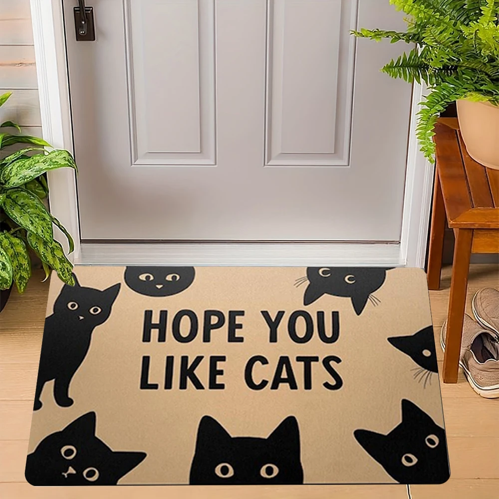 “hope You Like Cat”Cute Cat WELCOME Rug Doormat Living Room Bedroom Entrance Door Floor Mat Hallway Backyard Foot Mat Home Decor