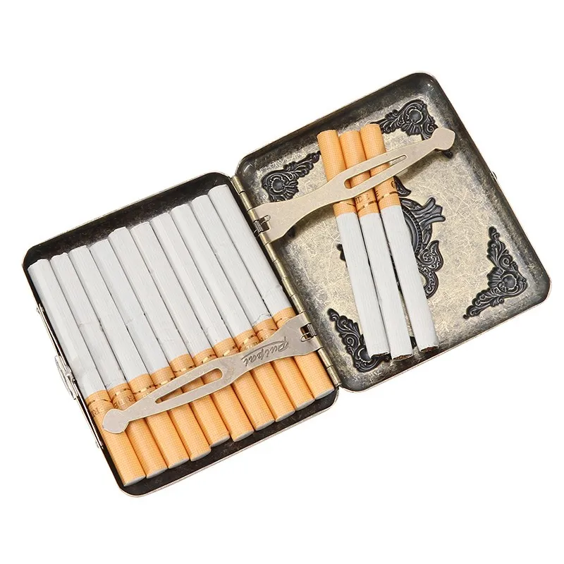 Retro Brass Alloy Classic Flora Design Cigarette Case For 20 Pcs Smoking Accessories Men Gift Fashion Cigarettes Box Holder