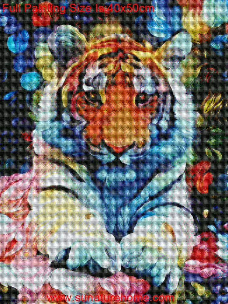 Sunature 5D Full Square Round Drills Tiger Diamond Painting Poured Glue Canvas