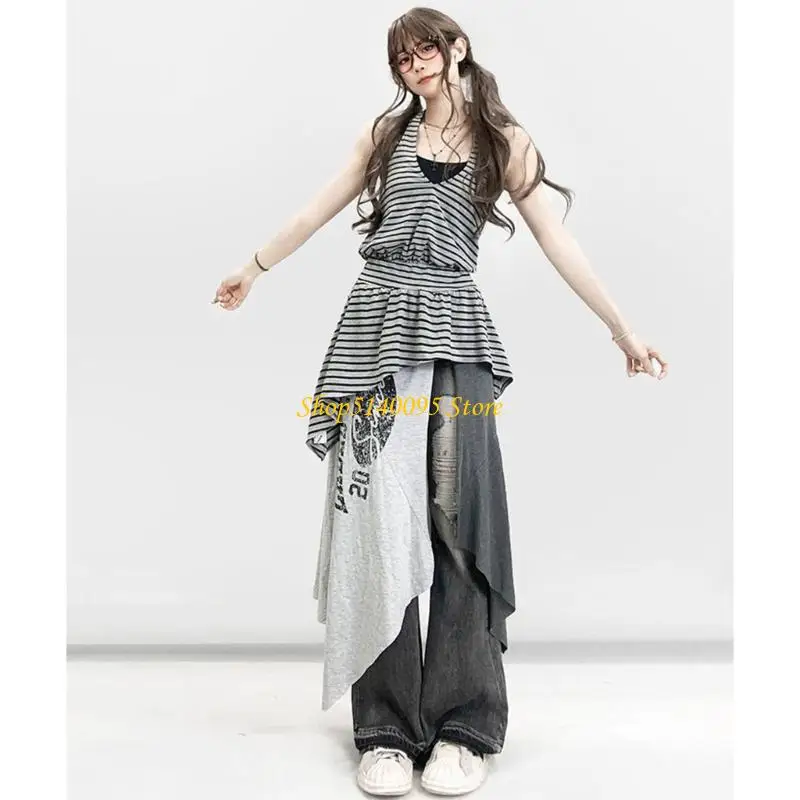 DXAE Women Letter Print Swirts Ladies Simmetrica irregolare Gonna casual Colore per club Viaggio Daily Party