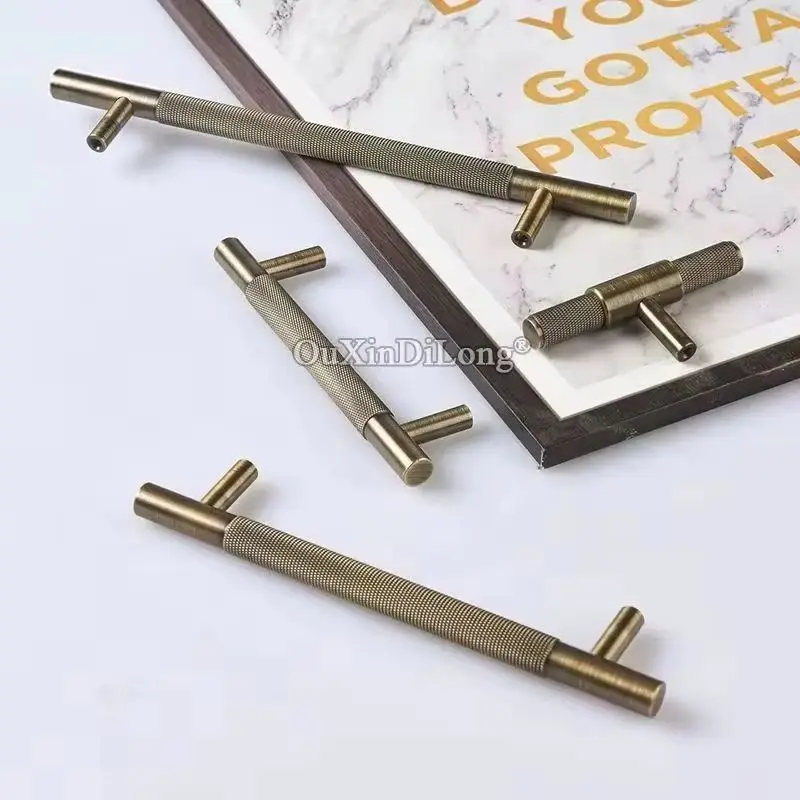 Plus Length 4PCS Solid Brass T-Bar Furniture Pulls Handles Drawer Knobs Cupboard Wardrobe Closet Dresser Wine Cabinet Pulls Pens