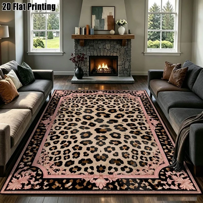 1Pc European Palace Leopard Print Rug, Bohemian Style Decorative Rug for Living Room, Bedroom, Dining Room, Bedside, Indoor and Outdoor Patio, Home Decor Accessories