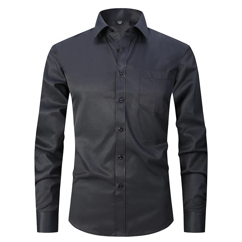 Men Business Shirt Stretch Cardigan Casual Tees Button Down Formal Long Sleeve Dress Shirts Casual Solid Color Top Male Clothing