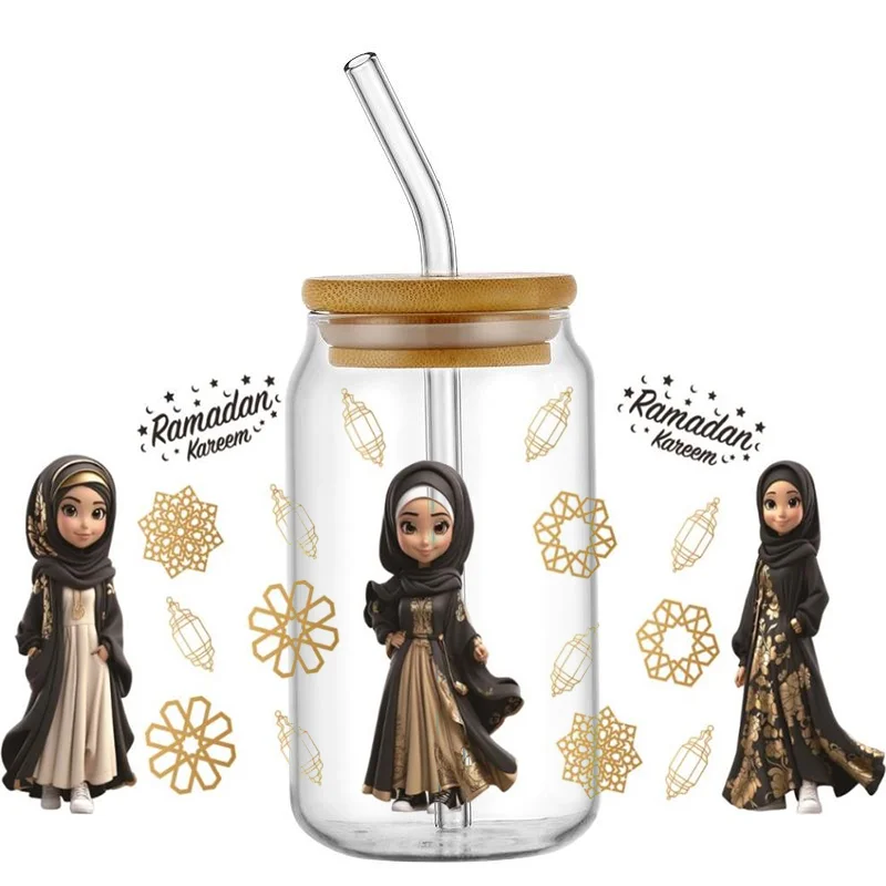 Muslim Series Easy peel waterproof DIY Decals 3D transfers uvdtf crystal stickers 16oz uv dtf cup wraps for Libbey Glasses