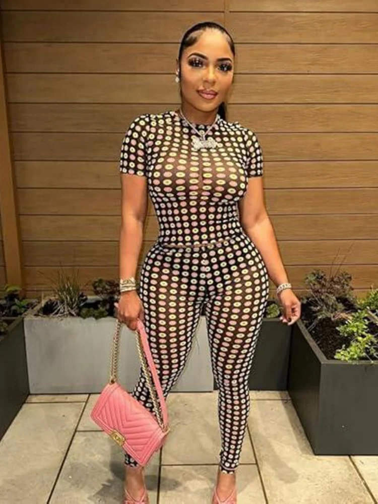 

Three Sisters 2025 Summer New Women's Clothing Sexy Polka Dot Screen Print Short Sleeve Pants Temperament Fashion Two Piece Set