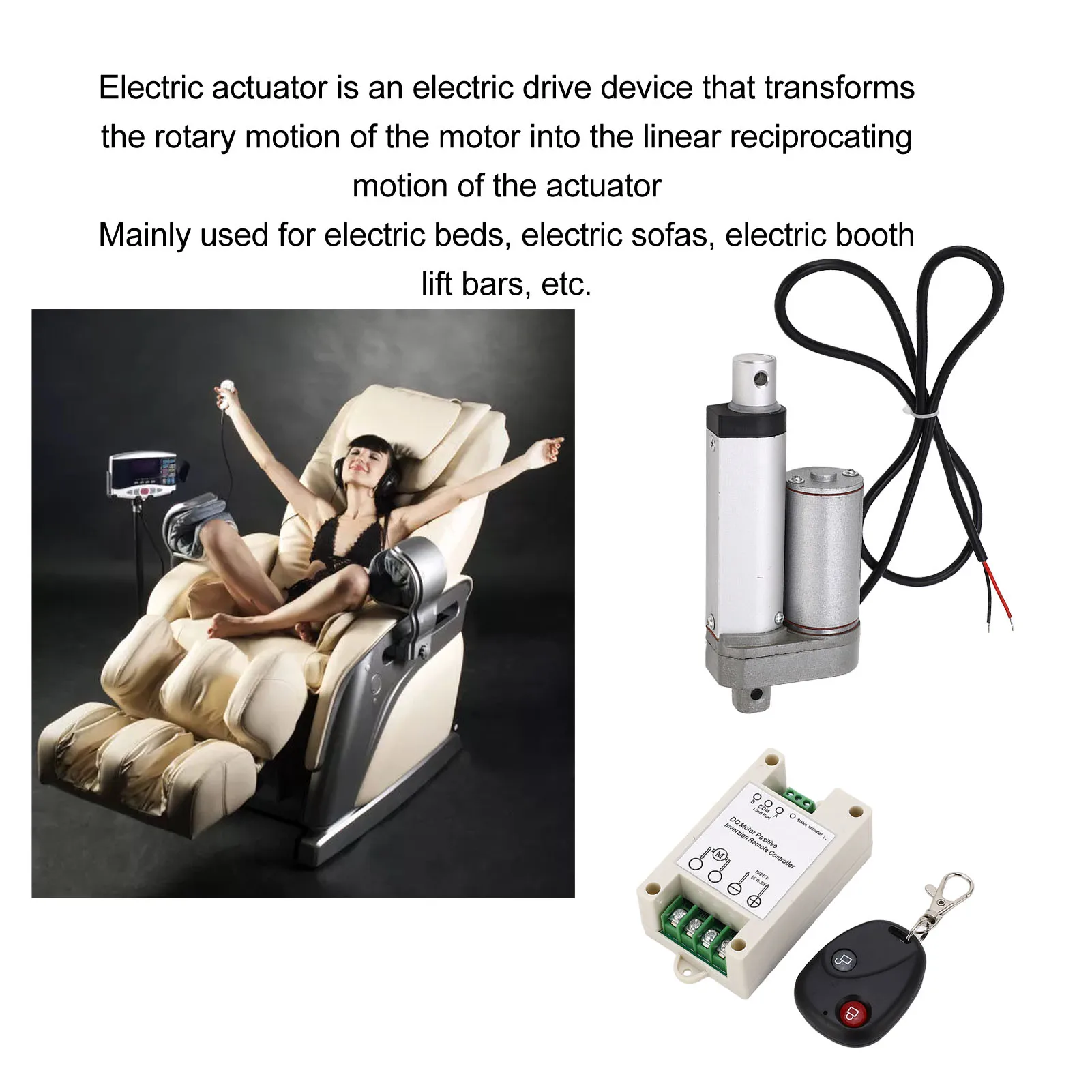 

Электрический линейный привод 750N, прочный алюминиевый сплав, белый линейный привод 20-30 Вт, IP65, 24 В постоянного тока, ход 2 дюйма для замены