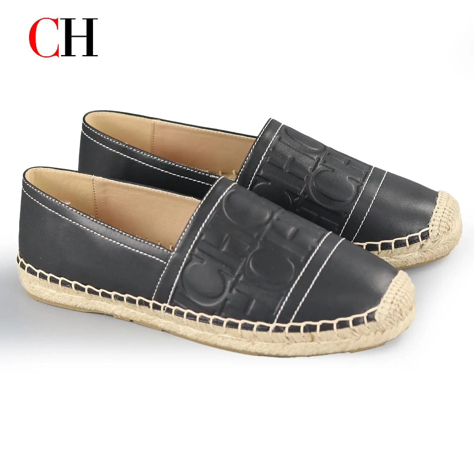 Mocasines Espadrilles Cómodos para Mujer, de Piel Negra, Estilo Casual, Planos, para el Día a Día