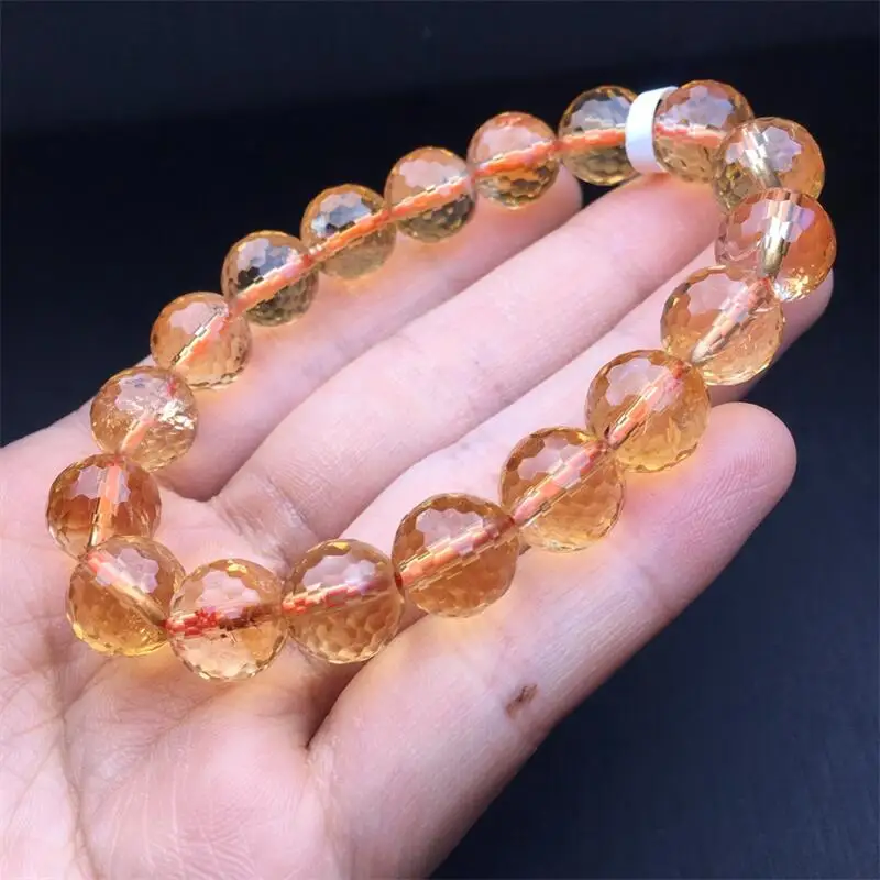 10MM Natural Citrine Facet Bead Bracelet Women Healing Gemstone Crystal Strand Jewelry Christmas Gift 1PCS