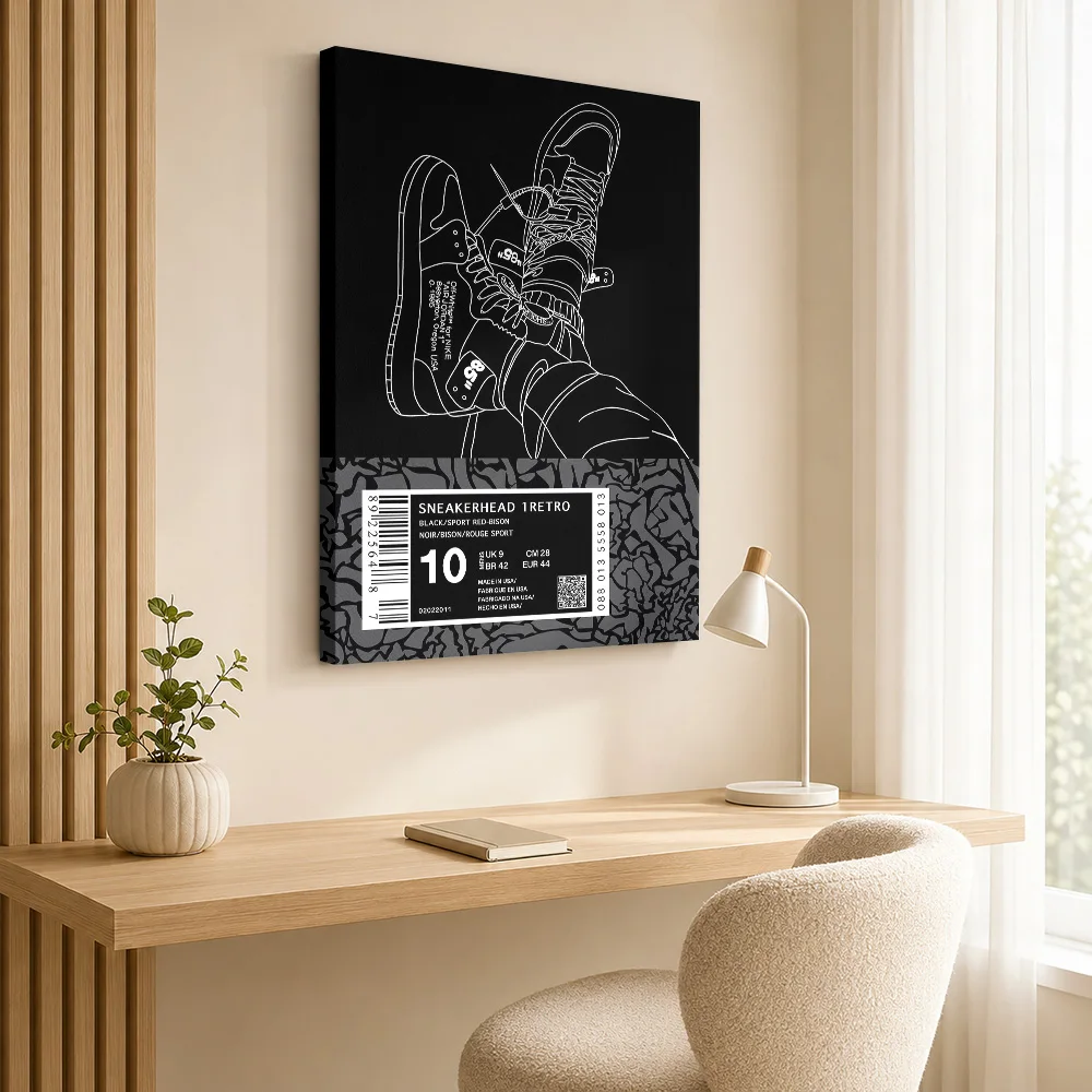Sneaker Outline Pair Canvas Print Customized Photo Detailed Illustration Wall Art For Wardrobe Display Area, Fashion Lover Gift