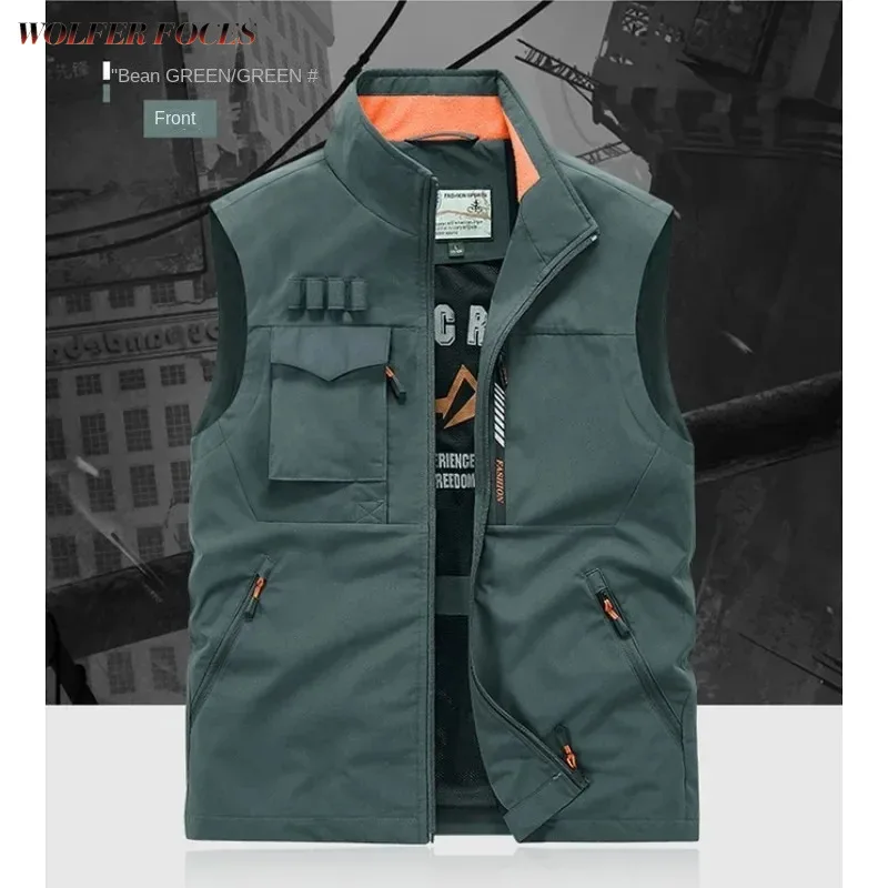 

Jacket Camping Professional Vest Work Male Sleeveless Clothes Multi-pockets Fishing Big Vests Size Men's Leather Hunting Leisure