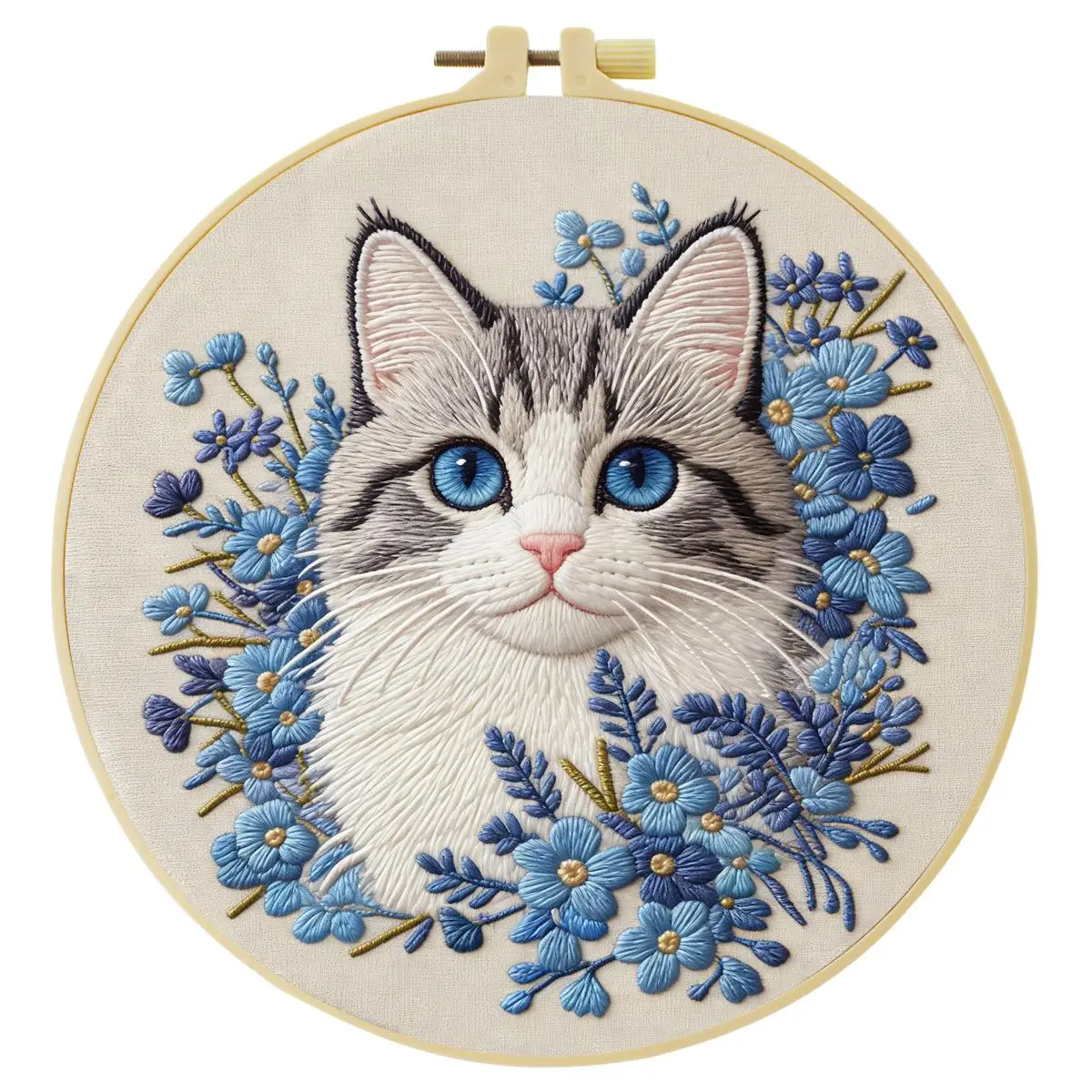 1 Stück 20X20CM/15X15CM 7,87/6,3 Zoll Die Katze im Blumenbeet Stickerei-Starter-Kit DIY-Kit DIY-Stickerei-Set Handarbeiten – Detail 2
