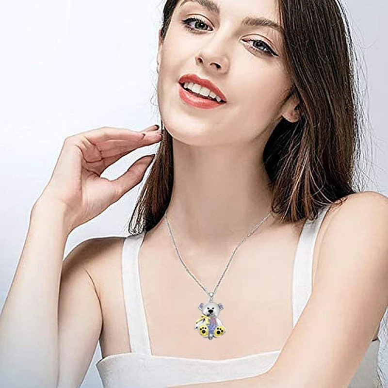 Luxury Fashion Bear Necklace Colorful Bear Pendant Lovely Animal Jewelry Necklace for Women Party Birthday Anniversary Gift