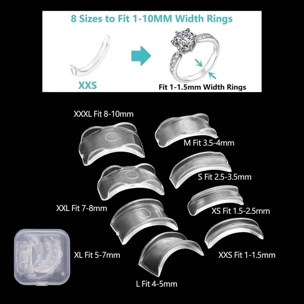 

8 Sizes Silicone Invisible Clear Ring Sizer Anti-Loss Proof Invisible Ring Holder Retainer Shrinker for Large Rings