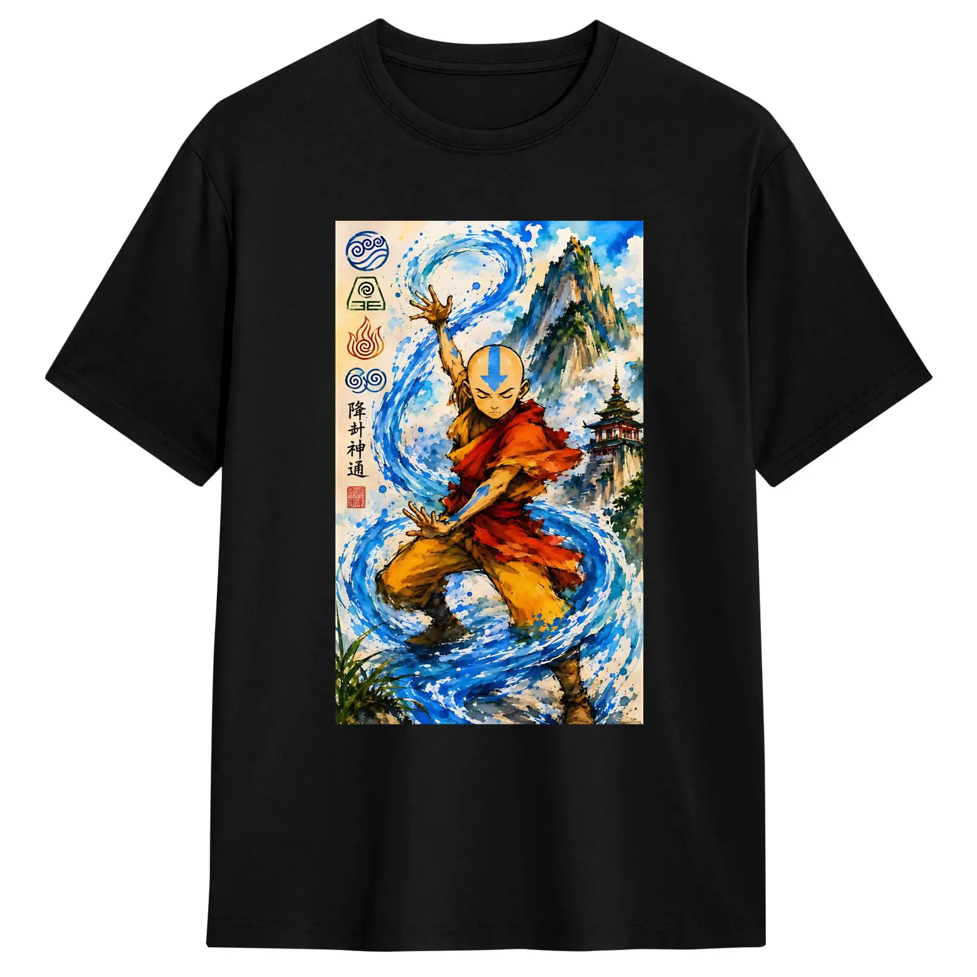 Avatars Aang  Watercolor Airbender T-Shirt Man  Y2K Casual T Shirts Summer Comfortable Leisure Tees Print Oversized Clothes