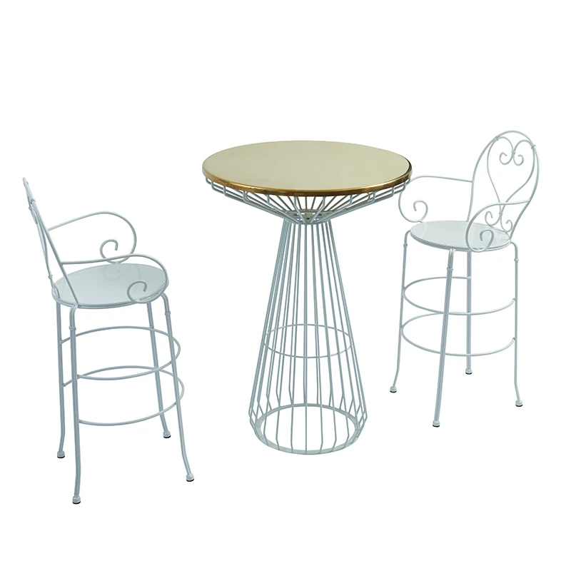 Nordic White Garden Bistro Stools Dining Set Furniture Outdoor Patio Bar Metal High Table and 2 Seater Chairs