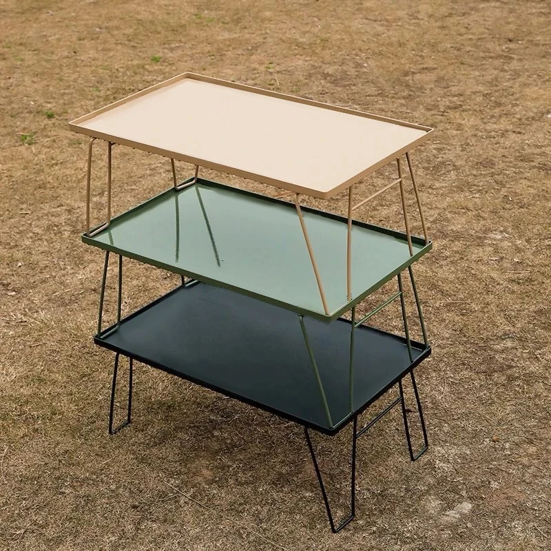 

Multi Functional Folding Table, Stacked Storage Rack, Camping Picnic Table Iron Mesh Table With Table Cover