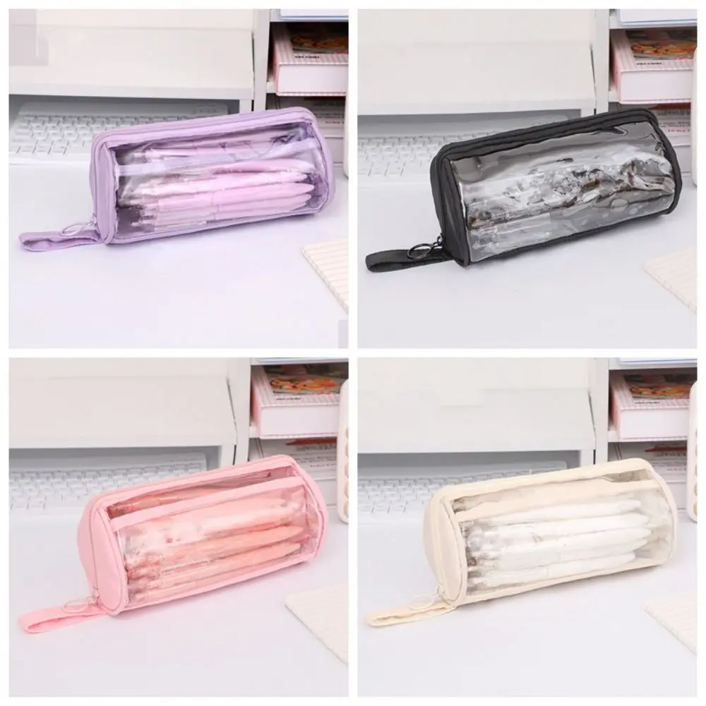 PVC Transparent Pencil Case Dirt Resistant Standing Large Capacity Pencil Bag Multi-functional Simple Zipper Pencil Case