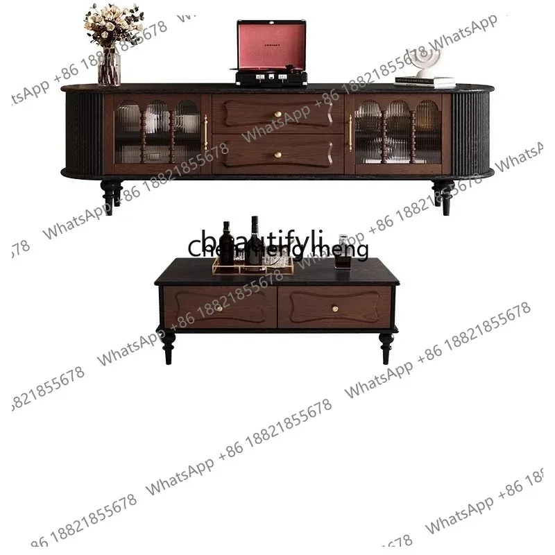 new French retro solid wood TV cabinet American small apartment living room home storage locker antique furnituress 26