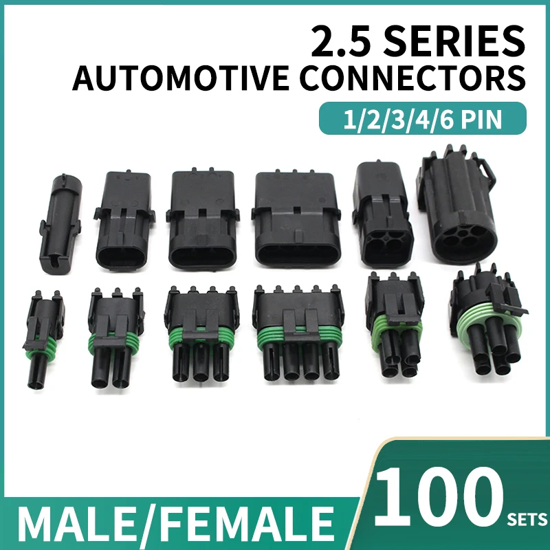 

5/20/100 Sets Delphi 2.5 Series Connector 1/2/3/4/6 Pin Waterproof Harness Plug Terminal Sheath 12015792 12015793