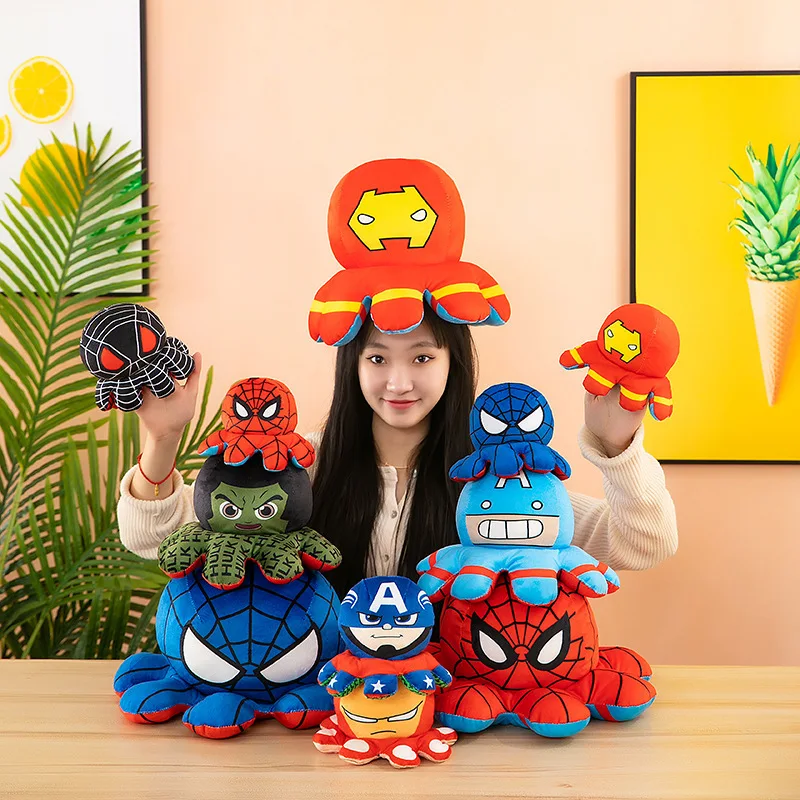 Creative Marvel Avengers Doll Iron Man Spiderman Hulk Thanos Octopus Cartoon Captain America Hobby Toy Can Be Flipped Charm Gift