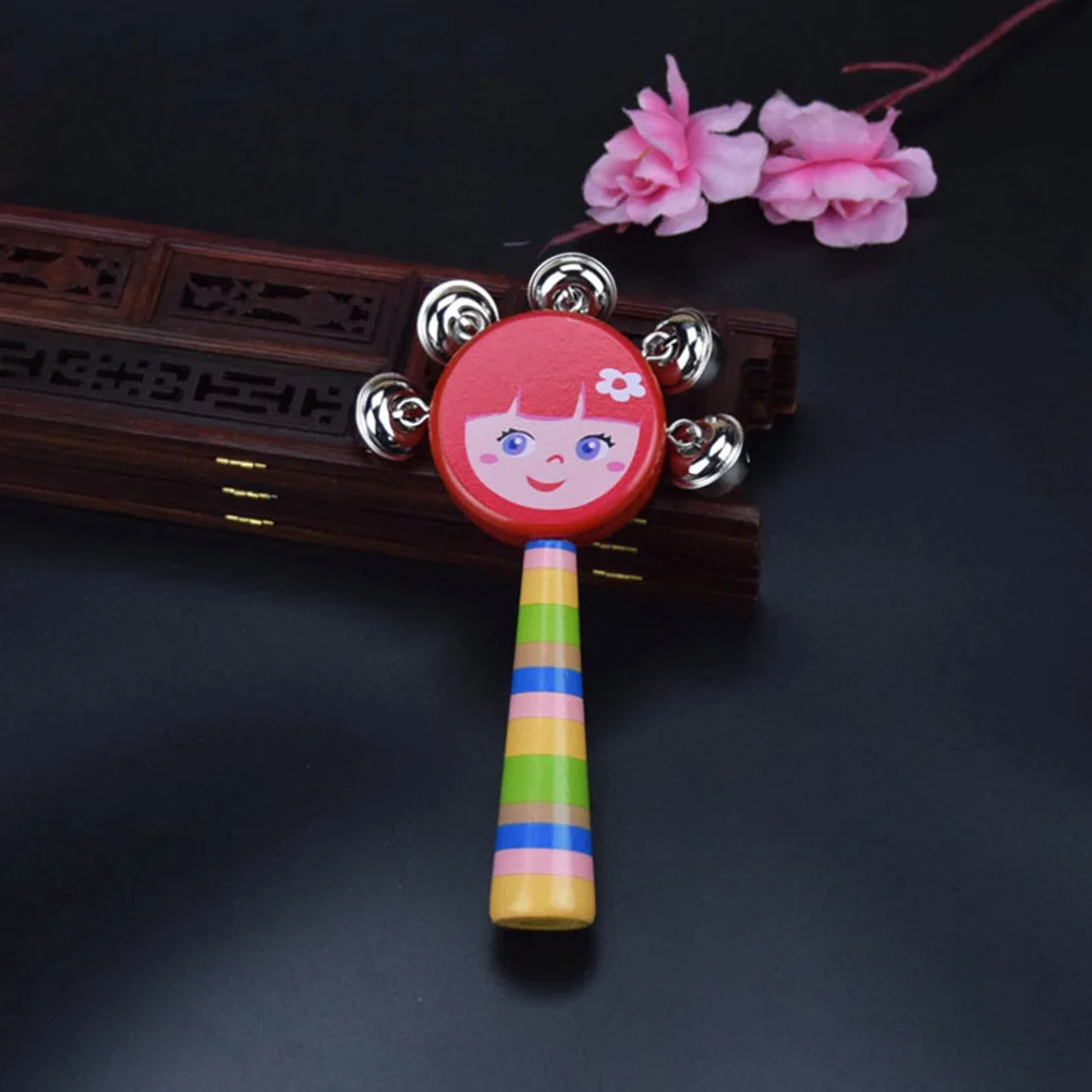 

Wooden Rattle Infant Toys Kids Infant Cartoon Handle Smiling Gifts Puzzle Use Patterns Wooden Rattle With Bells Hands