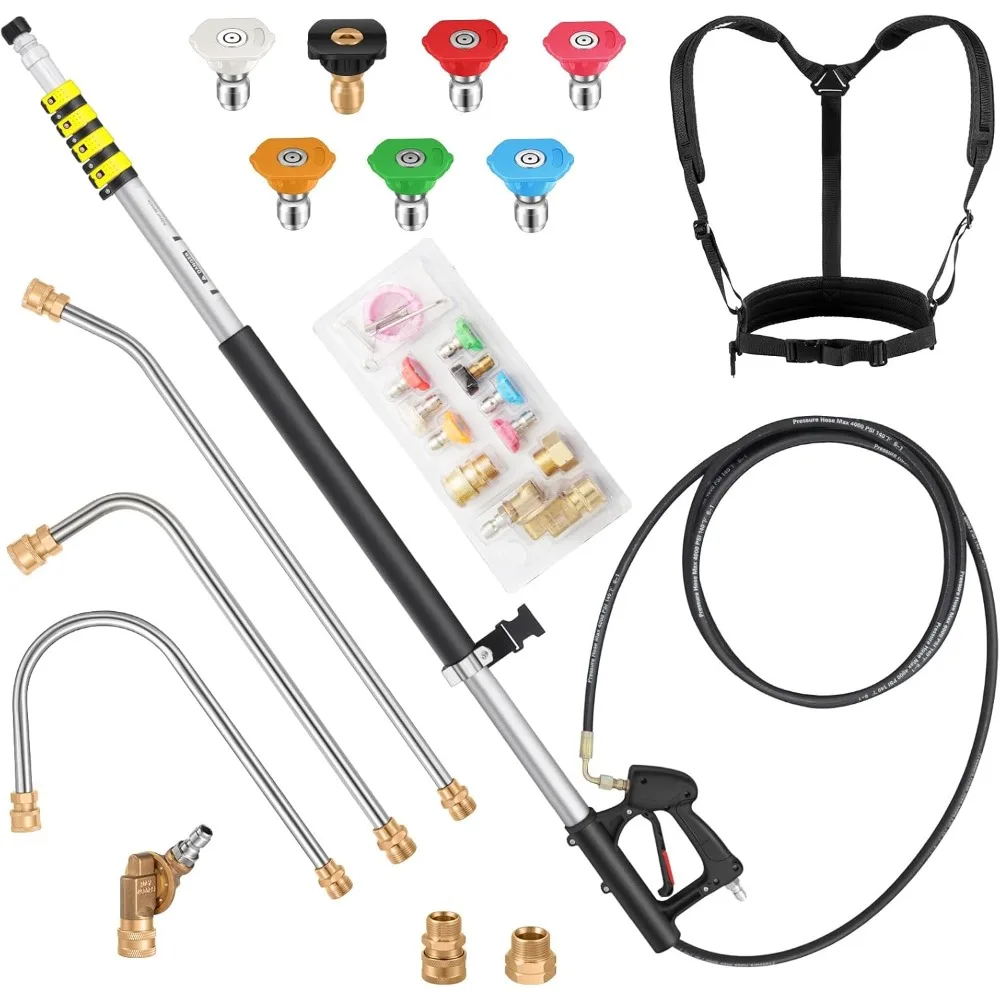

24 FT Telescoping Pressure Washer Wand Extension, Aluminum Power Washer Extension Wand with 7 Nozzle Tips
