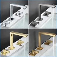 Widespread Bathroom Faucet Brushed Gold Two Handle Bathroom Sink Faucet 3 Hole Bathroom Faucet Vanity Faucets Mixer Tap