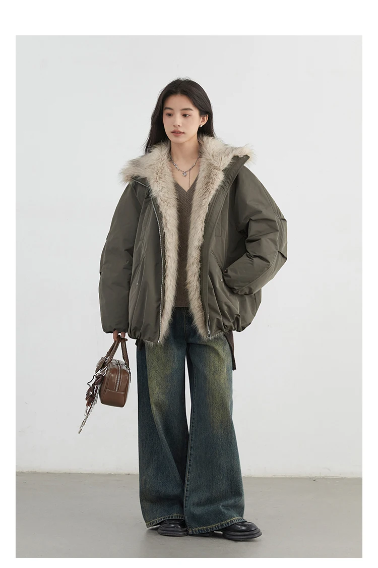CHIC VEN New Women Down Coat Solid Hooded Loose Casual Faux Fur Collar 90 White Duck Down Ladies Down Jacket Autumn Winter 2026