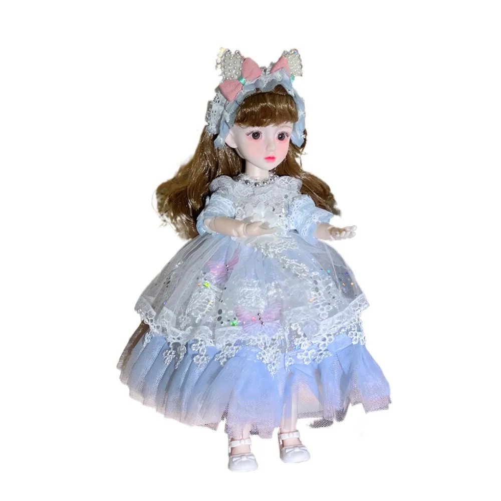 Muñeca BJD de 30cm para niña conejo, juguete con ojos azules estrellados, vestido de pelo largo, muñecas BJD, ojos atractivos, muñecas articuladas