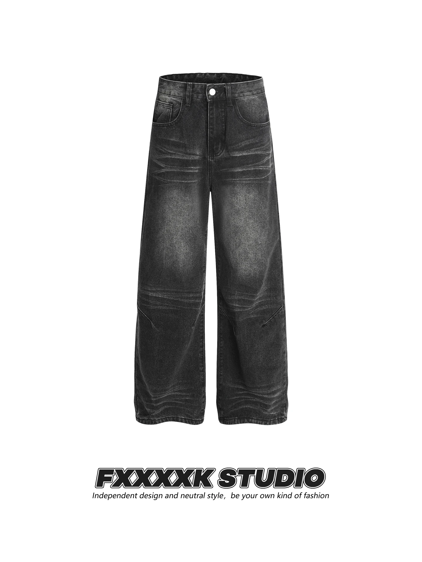 

Джинсы FXK в стиле американского ретро, однотонные, свободные, прямые, повседневные, длинные, прямого кроя, свободного покроя