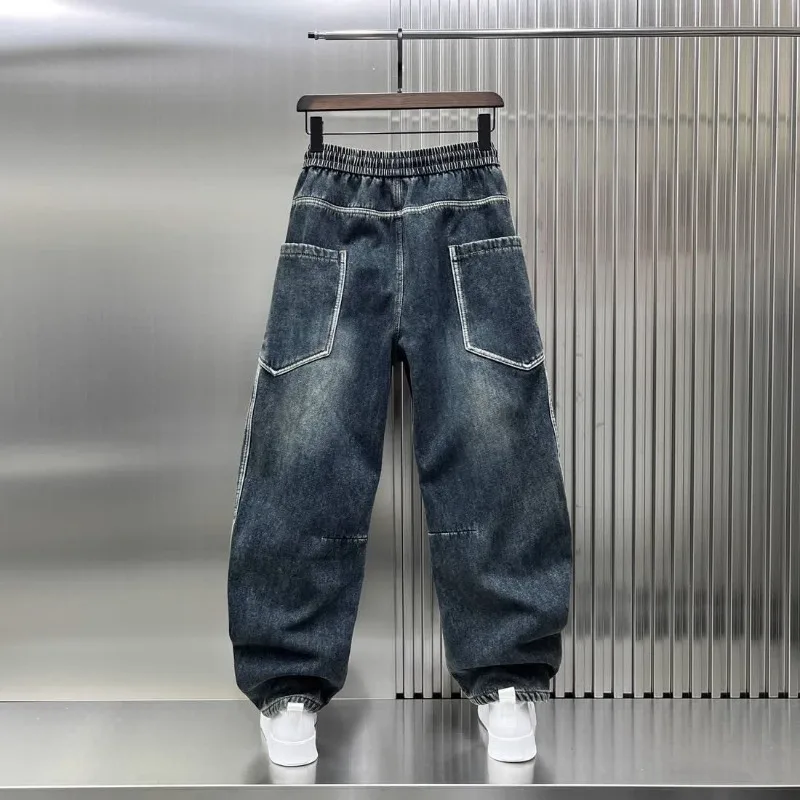 Men Spring or Autumn Loose Straight Leg Wide-leg Pants Vintage Patchwork Pants High Quality American Heavy Casual Scimitar Jeans