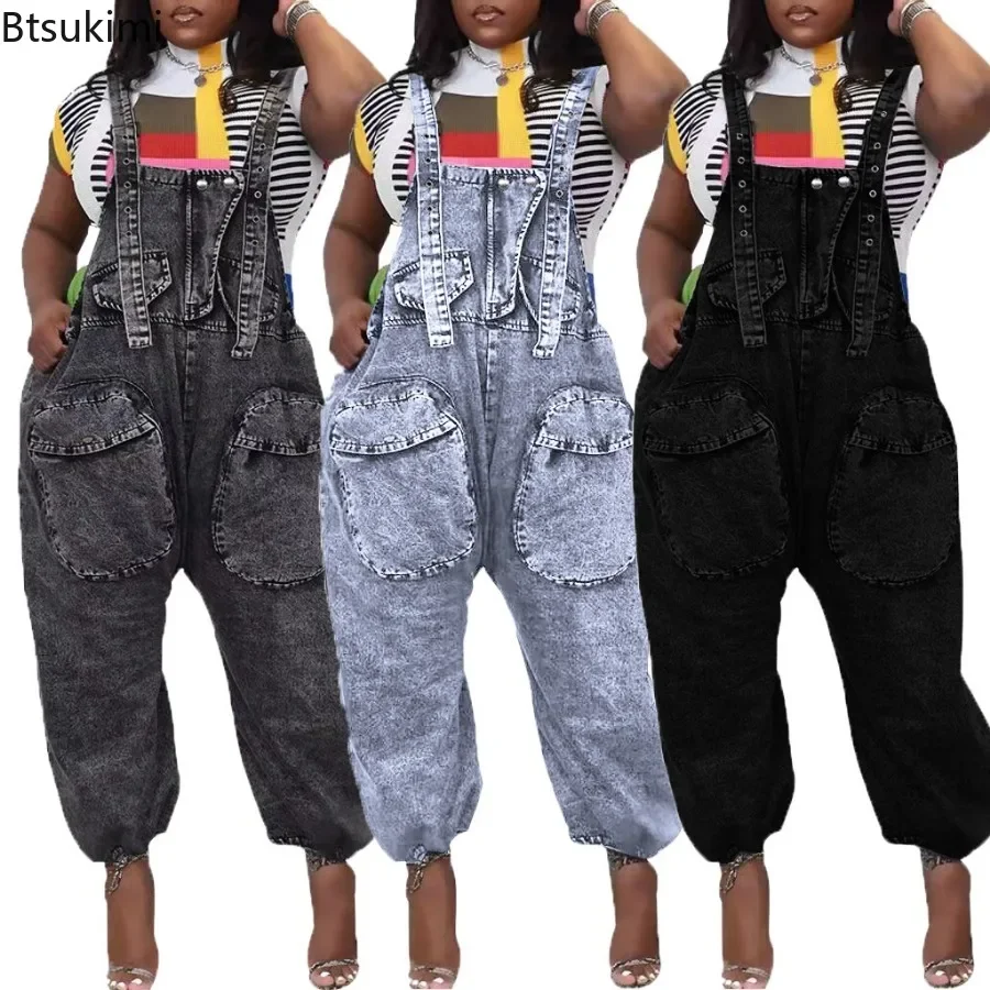 New 2024 Women\'s Casual Jeans Jumpsuits Office Lady Solid Spaghetti Strap Sleeveless Joker Women Denim Cross Jumpsuit Overalls