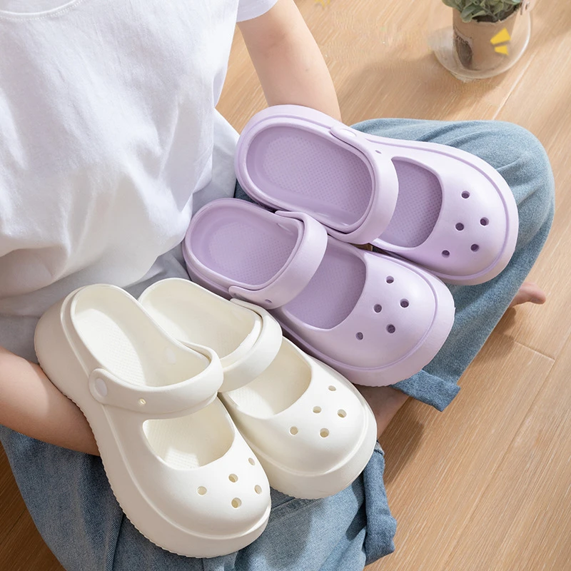 Summer Clogs slippers Women Slides Shoes Platform Holes Sandals Solid Color Soft Sole Slipper 2024 Outdoor Casual Beach Sandals