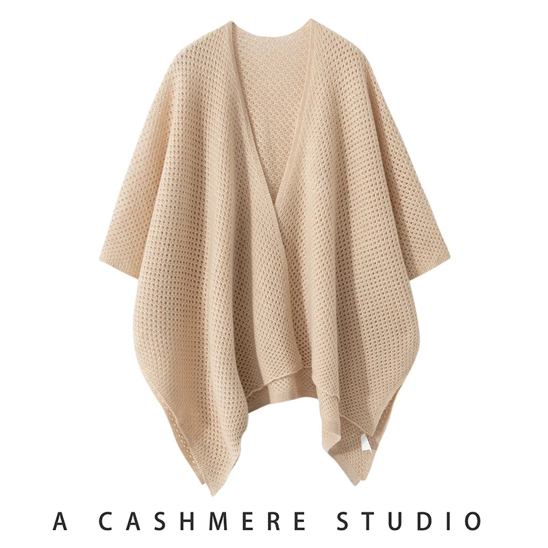 New Arrival Autumn Knit Women Shawl Wraps Solid 100% Cashmere Poncho Fashion Hollow Out Capes Lady High Quality Pashmina Spring