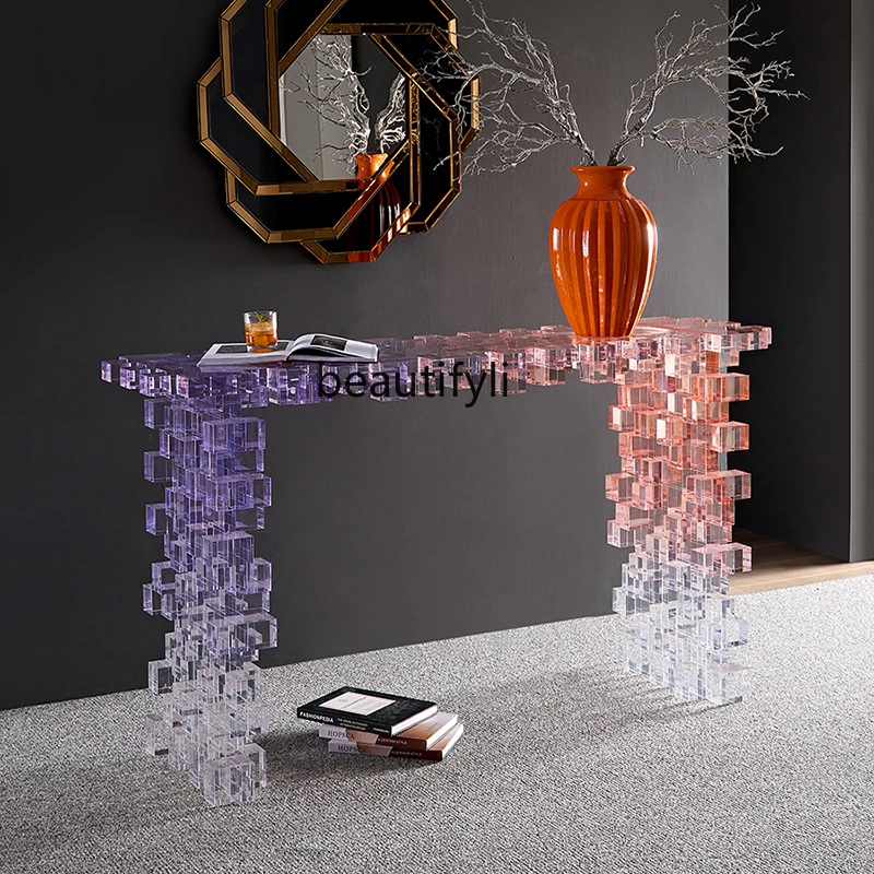 Italian modern gradual change color acrylic Xuanguantai villa large flat floor entrance foyer wall decorative table